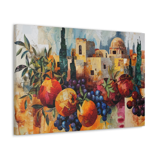 Shavuot Jewish Holiday Gift, Harvest of the First Fruits, Jerusalem Wall Art, Interior Décor Canvas Gallery Wraps