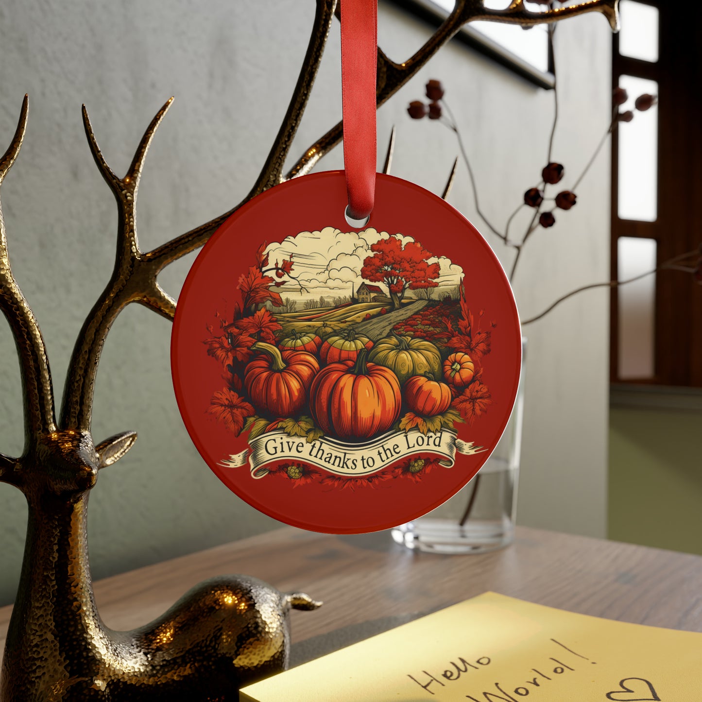 Give thanks 2 / Acrylic Ornament with Ribbon