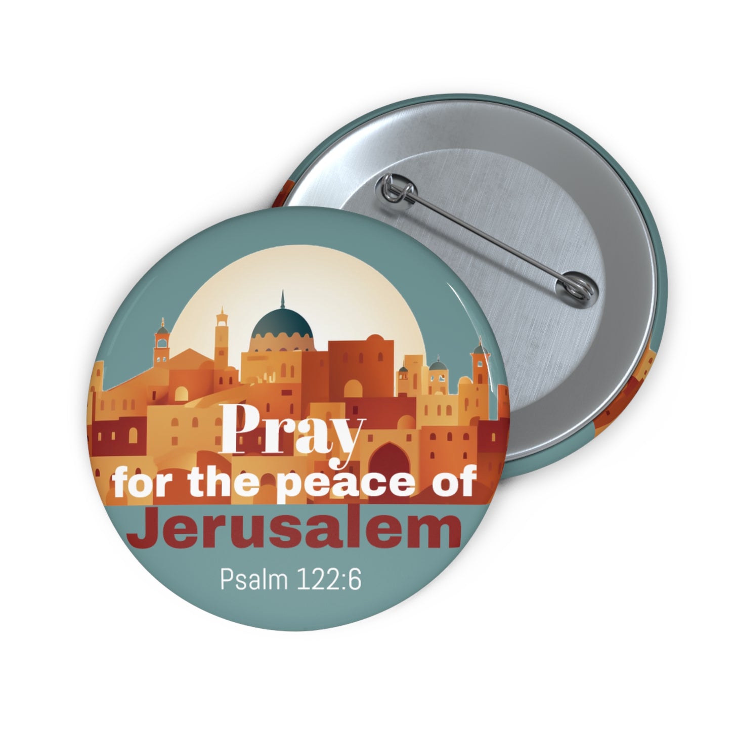 Pray for the peace of Jerusalem / grey-blue Pin Buttons