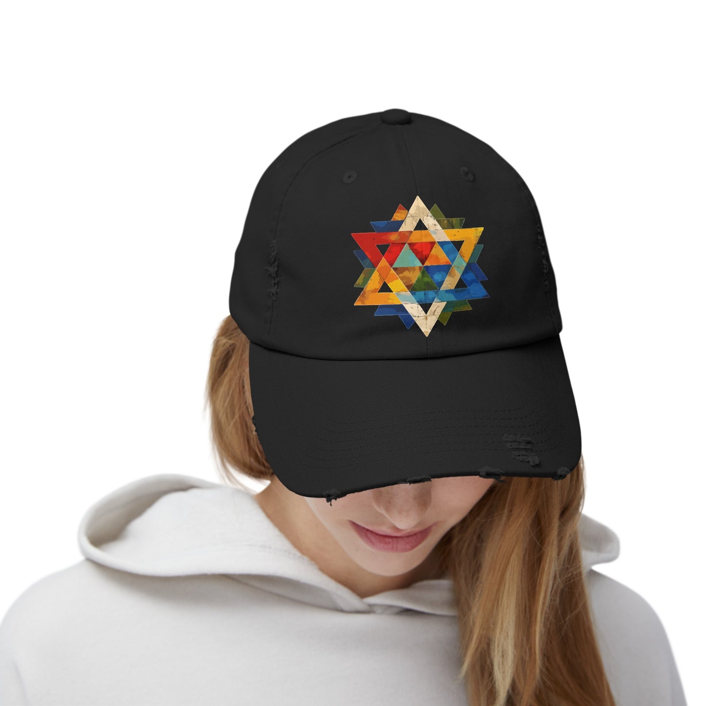 Israeli Star of David Hat, Jewish symbol Magen David Unisex Distressed Cap, Am Yisrael Chai