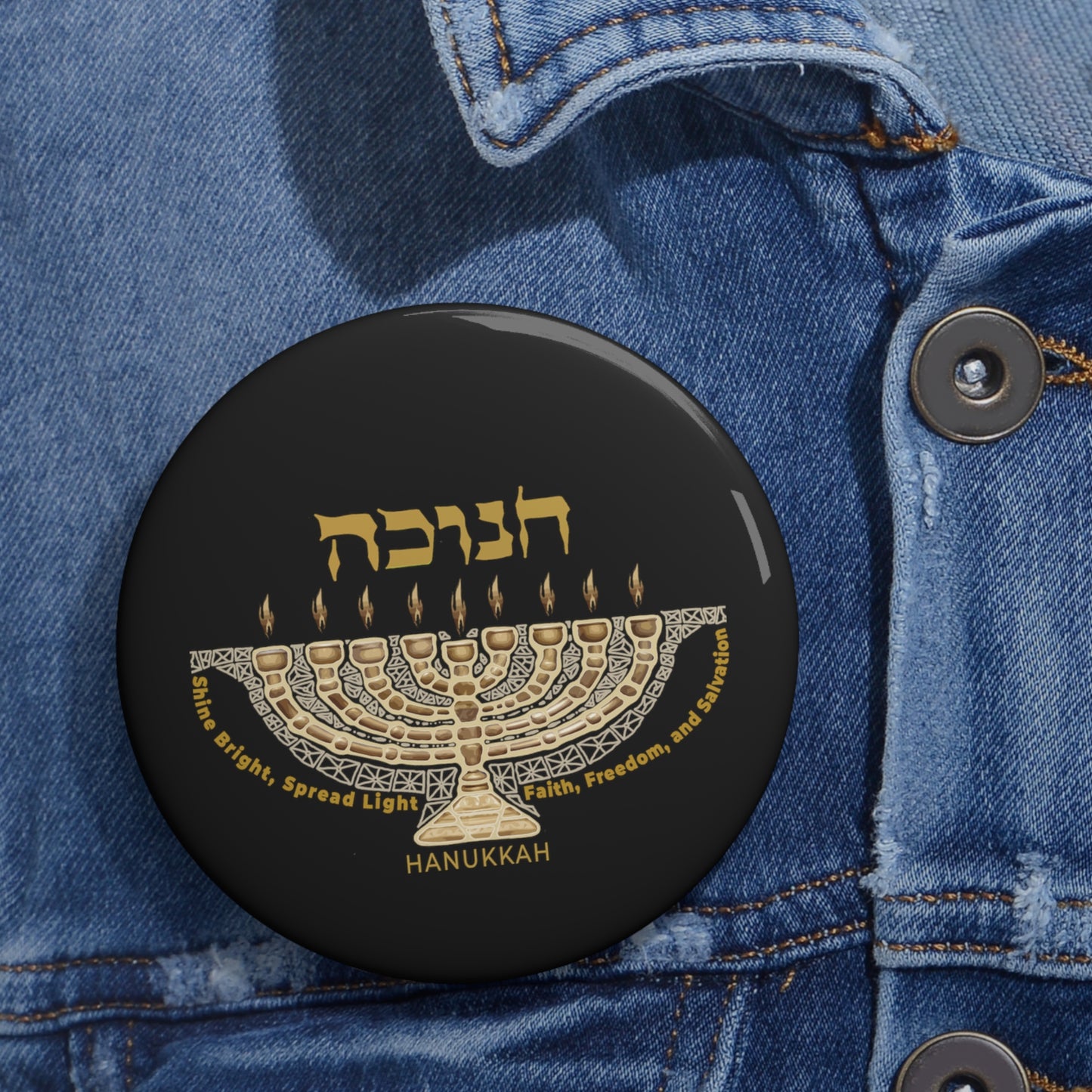 Hanukkah 3 / Black Pin Buttons