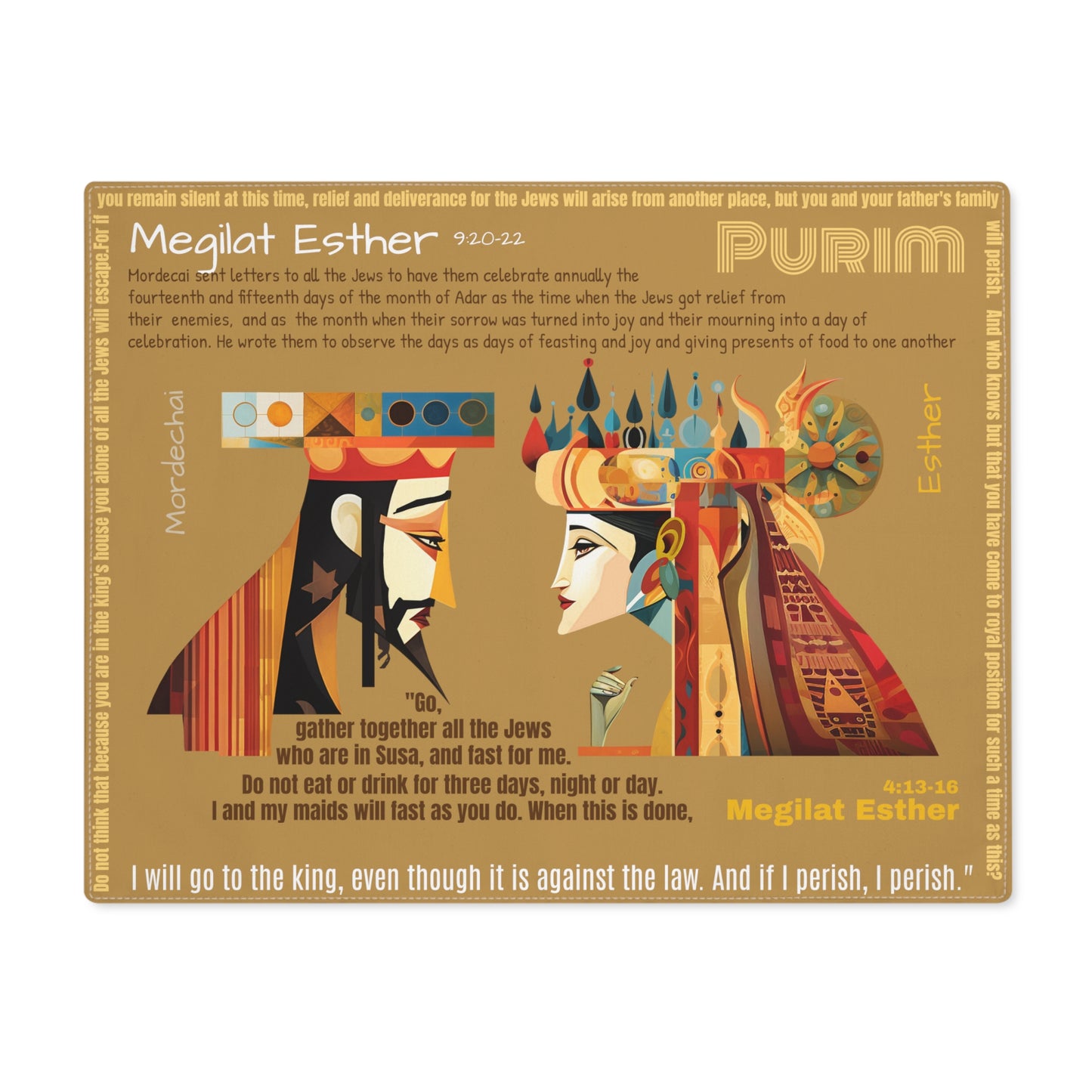 Megilat Esther - Purim /Mustard yellow color Placemat, 1pc